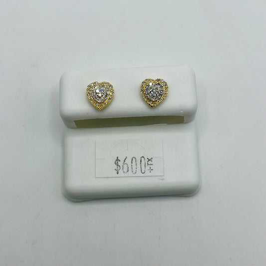 14k Gold Natural Diamond Two Tier Heart Earrings (Screwbacks)