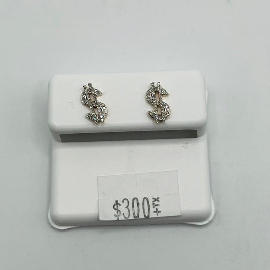10k Gold Natural Diamond Money Sign Earrings (Screwbacks)