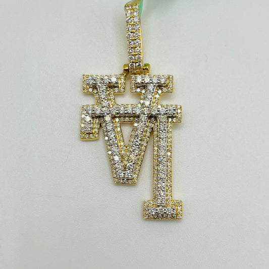 14k Gold Natural Diamond Upside Down LA Charm