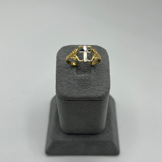 14k Gold Two Tone Fancy Cross Ring