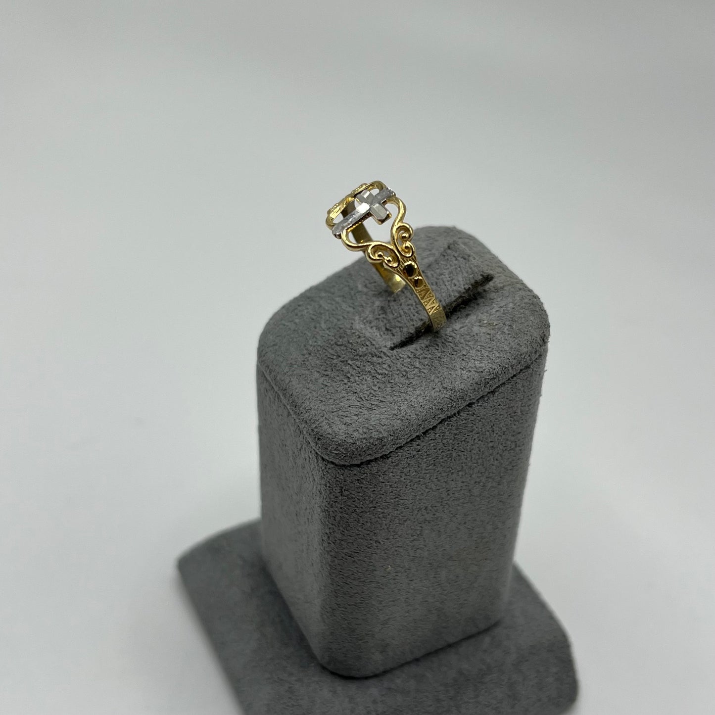14k Gold Two Tone Fancy Cross Ring