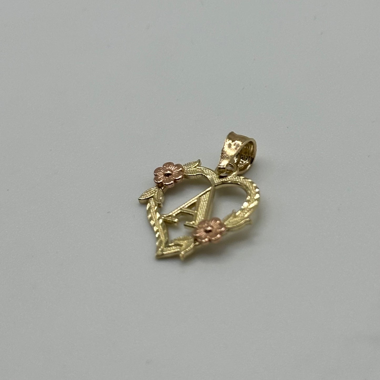 14K Gold Heart Initial Charm with Roses