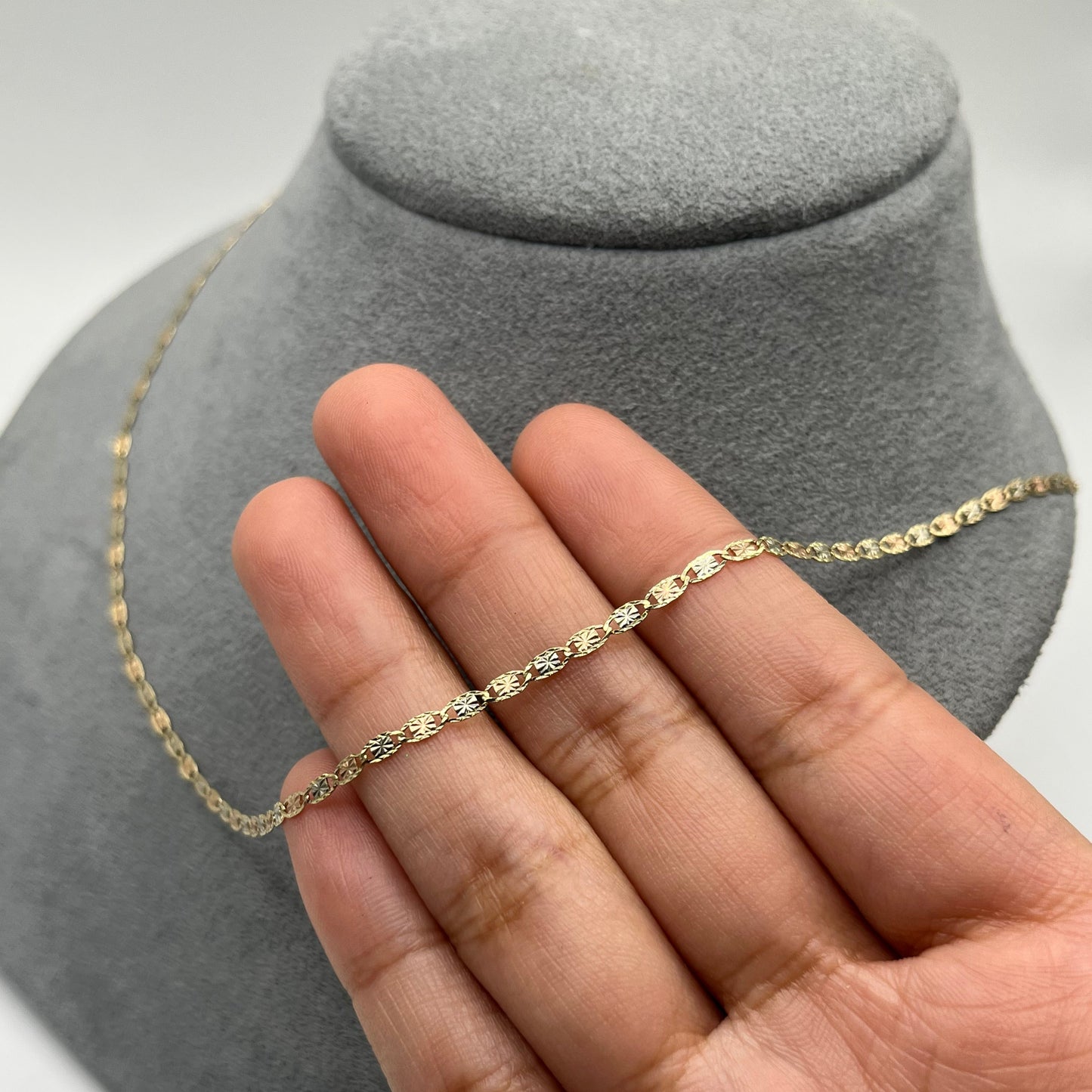 14k Gold Solid Tri- Color Valentino Chain (2mm)