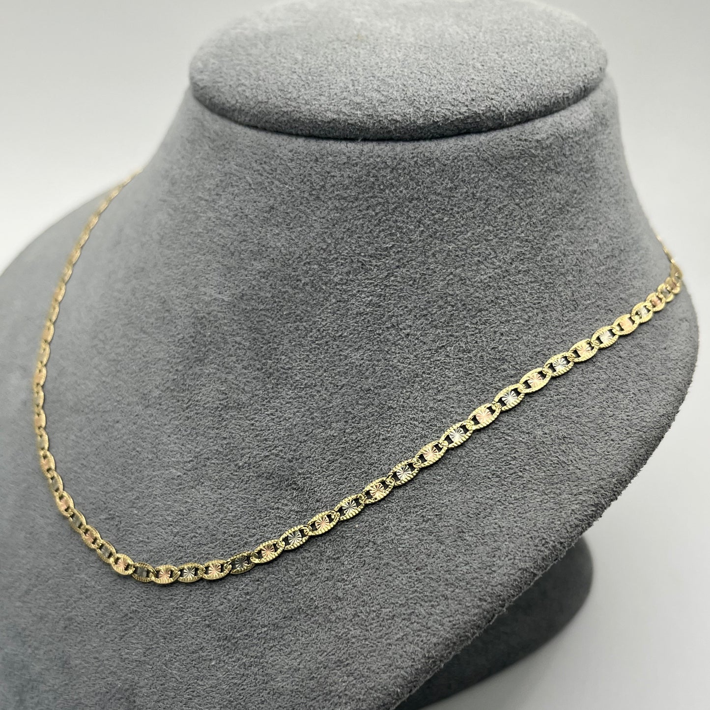 14k Gold Solid Tri- Color Valentino Chain (3mm)