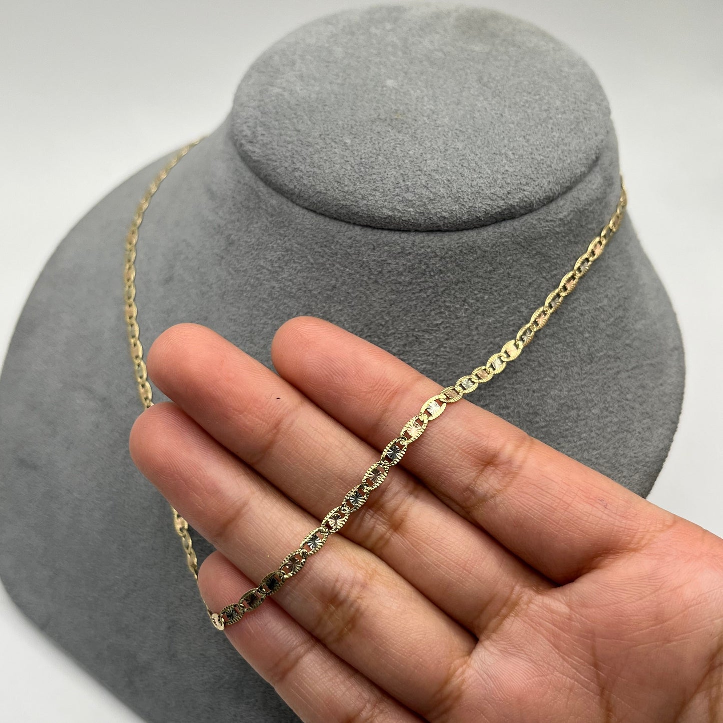 14k Gold Solid Tri- Color Valentino Chain (3mm)
