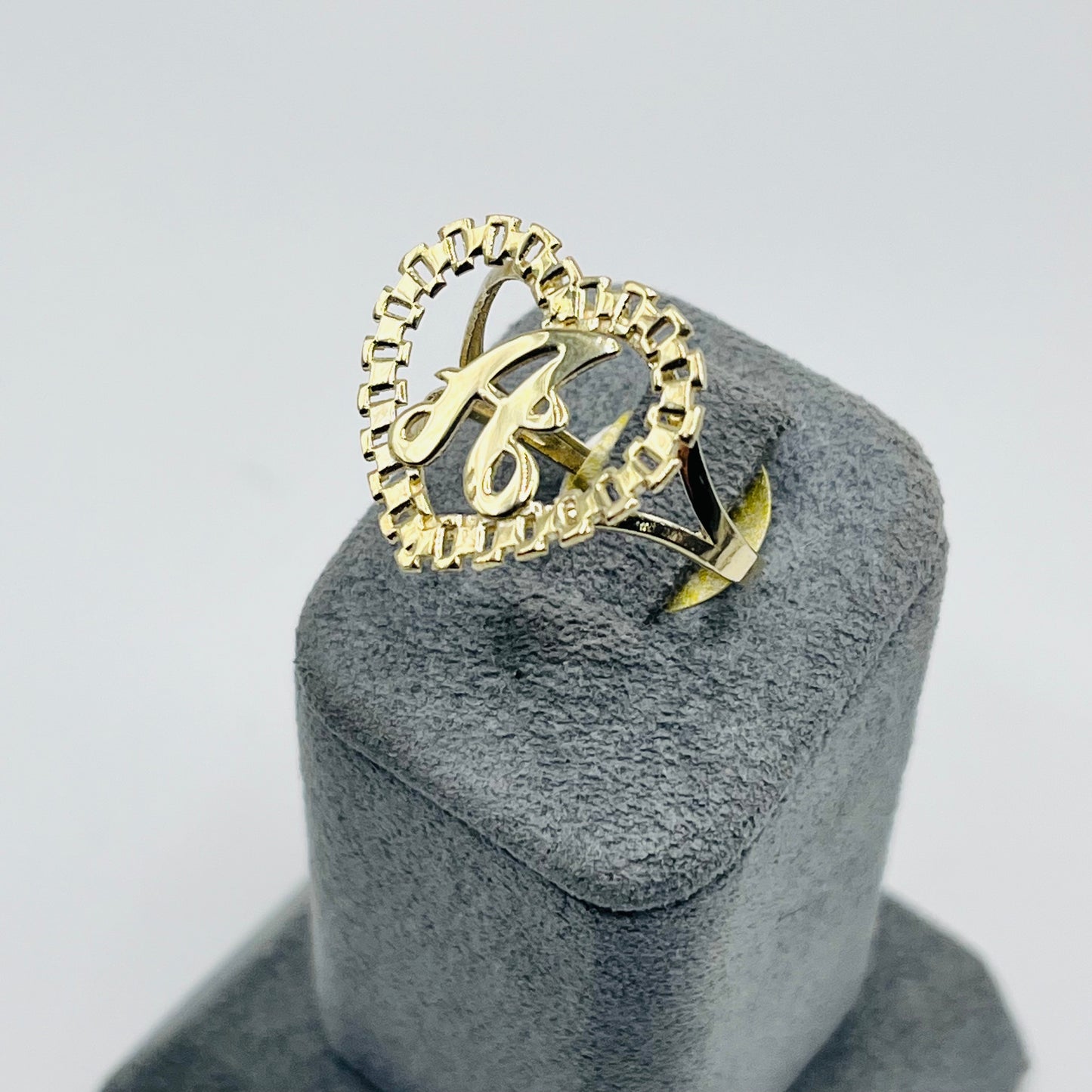10K Gold RX Heart Initial Ring