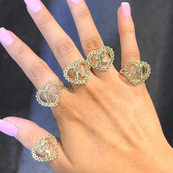 10K Gold RX Heart Initial Ring