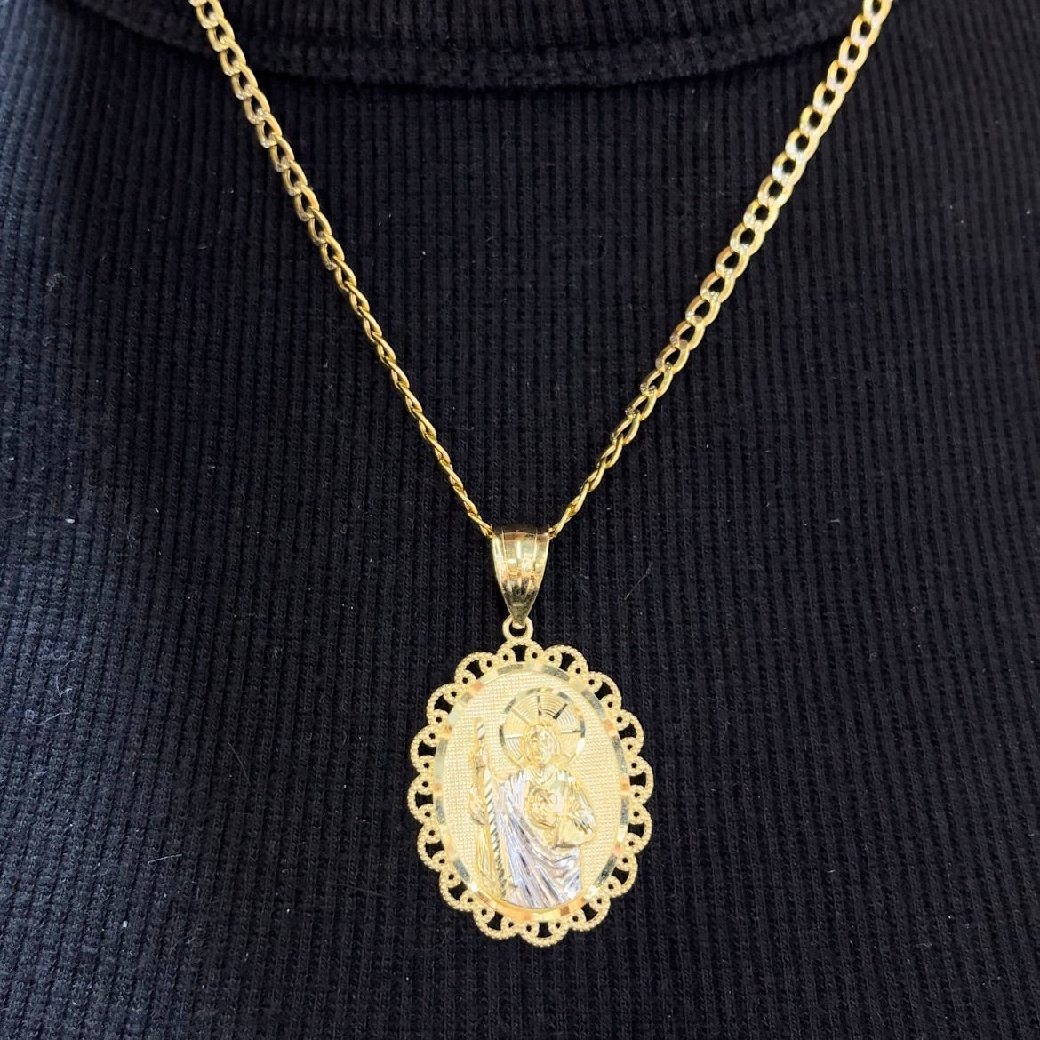 14K Gold Round San Judas Charm