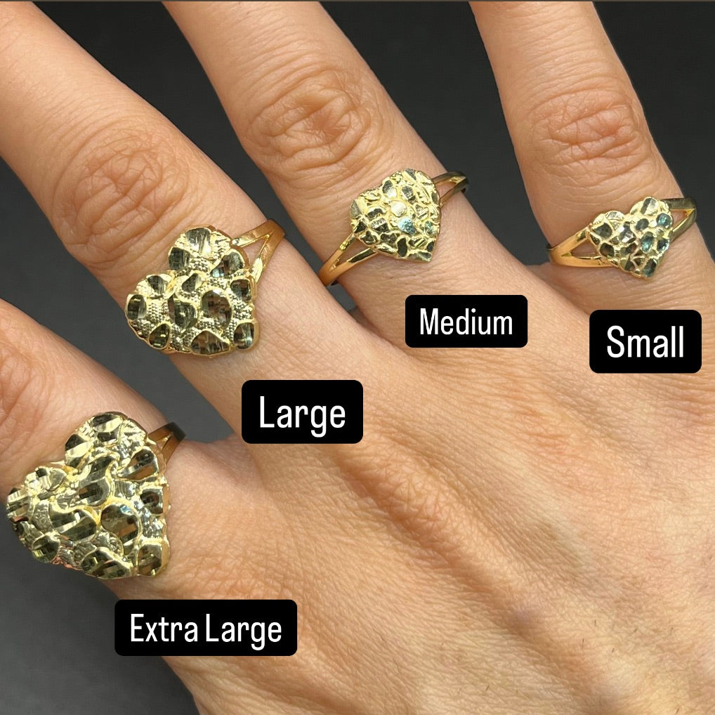 14K Gold Heart Nugget Ring (Medium 12-13mm)