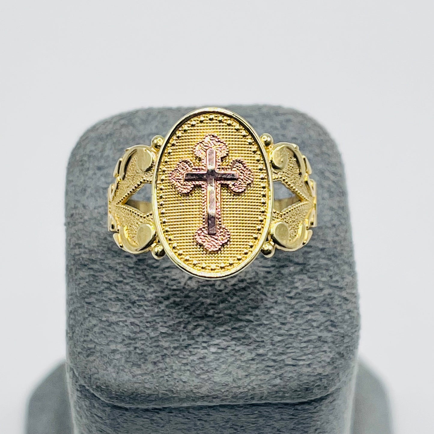 10K Gold Fleur De Lis Cross Ring