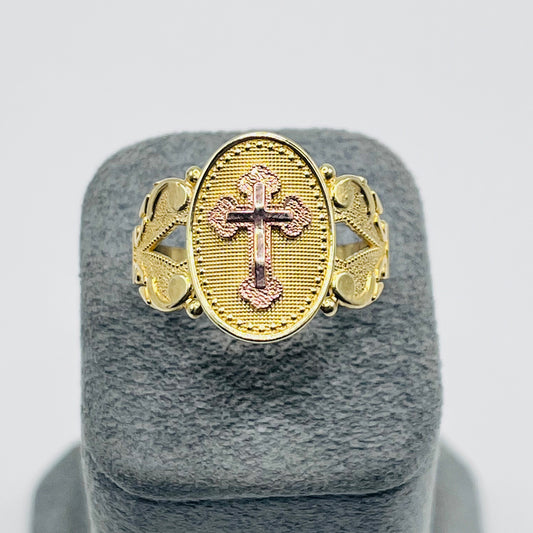 10K Gold Fleur De Lis Cross Ring
