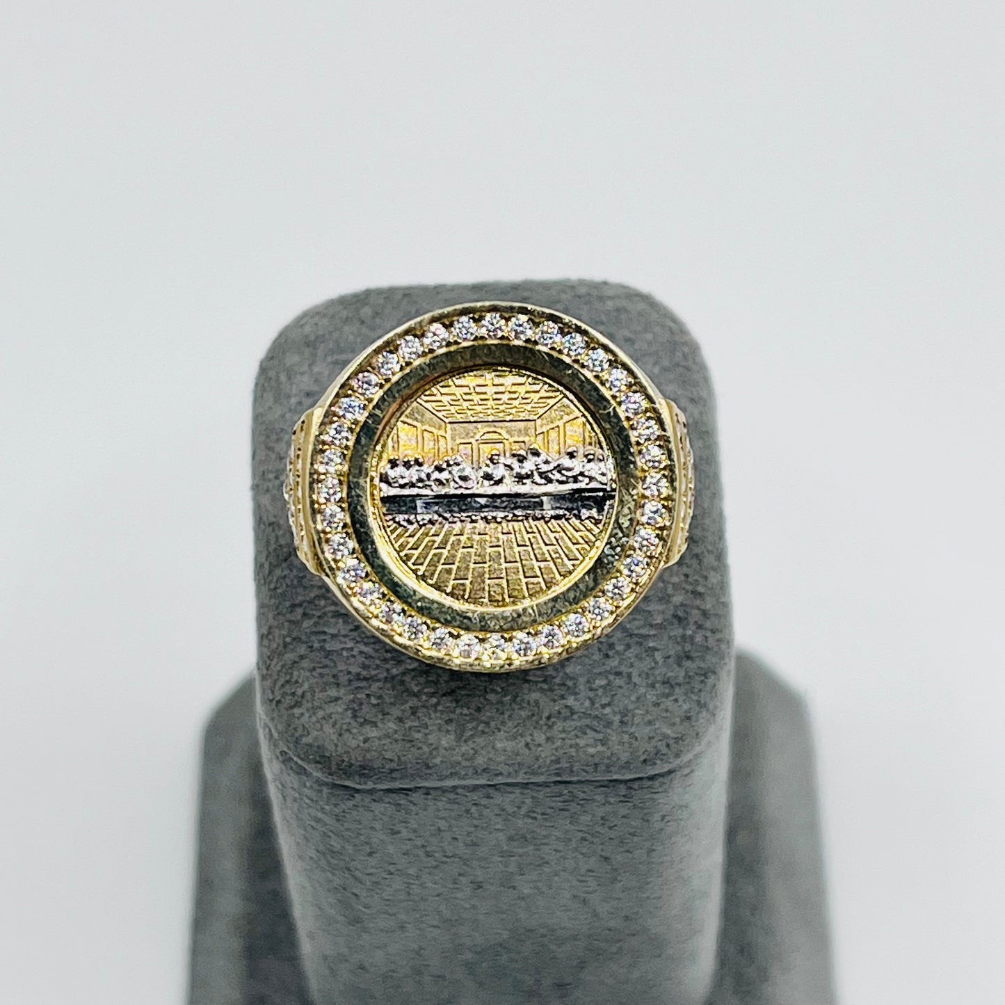10K Gold Round Last Supper Ring with CZ