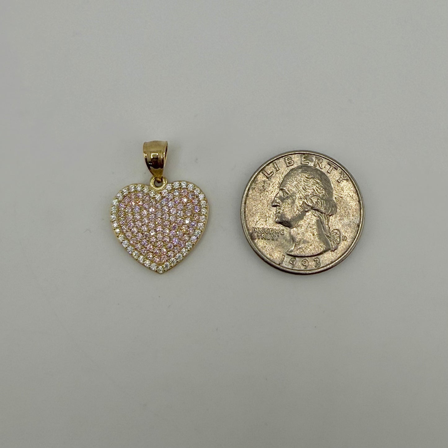 10K Gold Pink/White CZ Heart Charm (large)