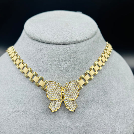 10K Gold 8mm RX Chain and White Butterfly Charm Set