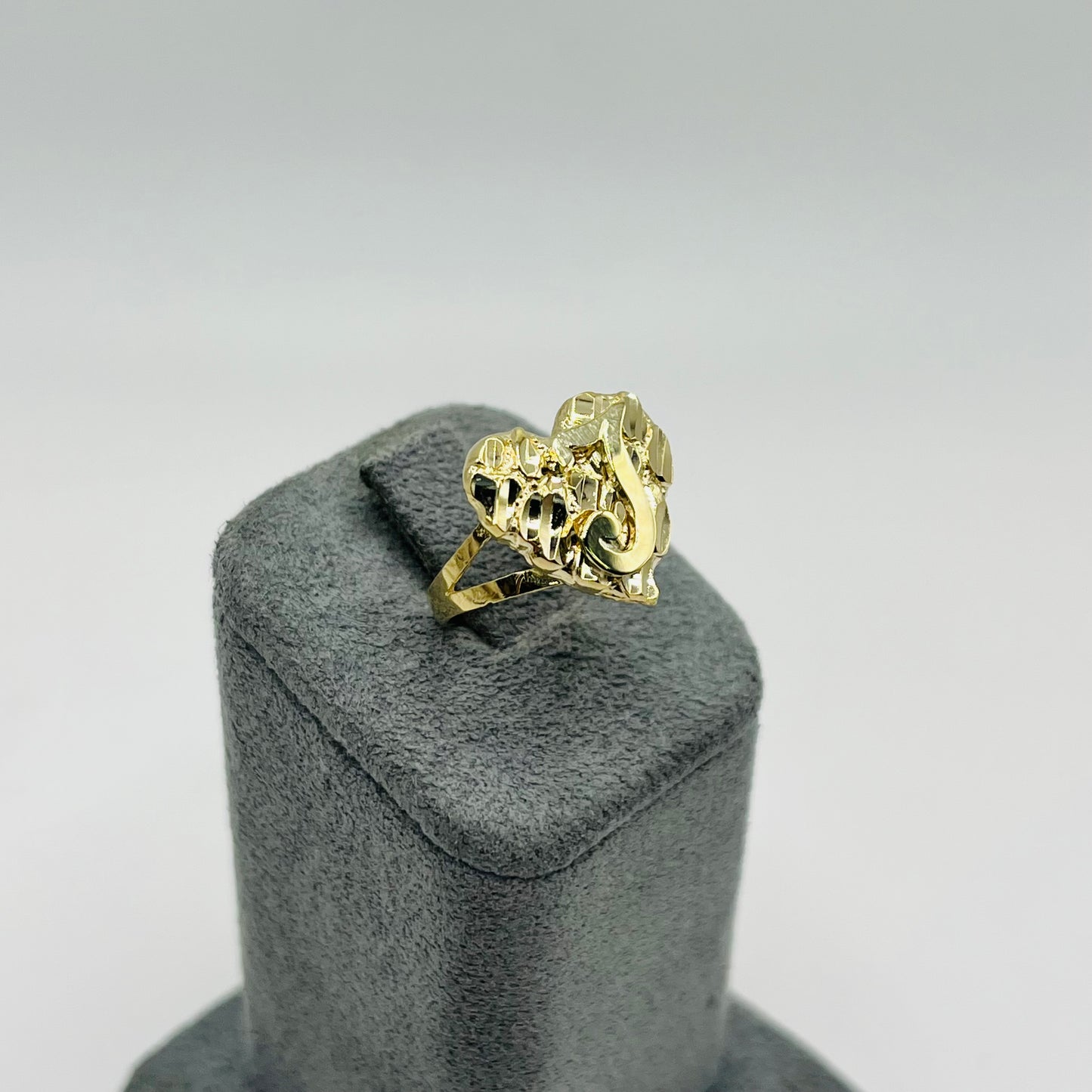 10K Gold Custom Initial Heart Nugget Ring