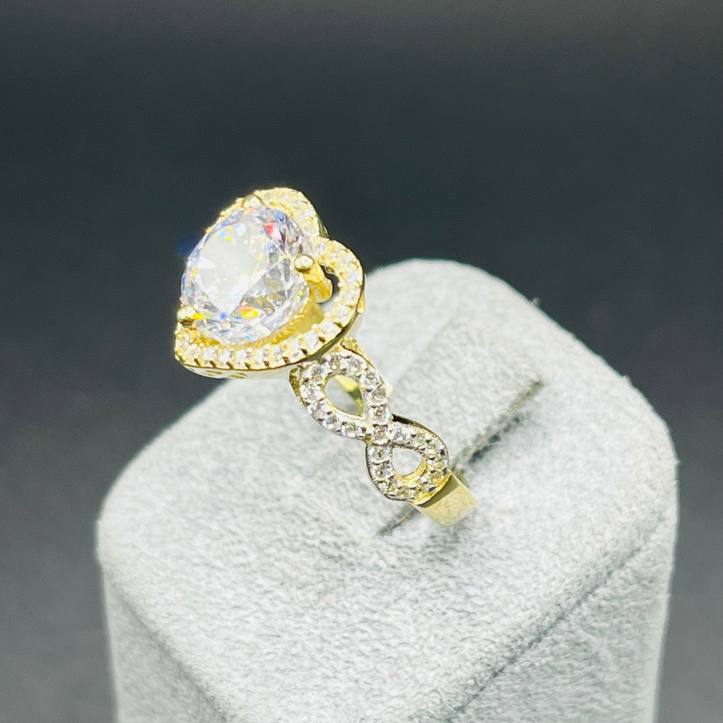 14K Gold CZ Infinity Stone Heart Ring