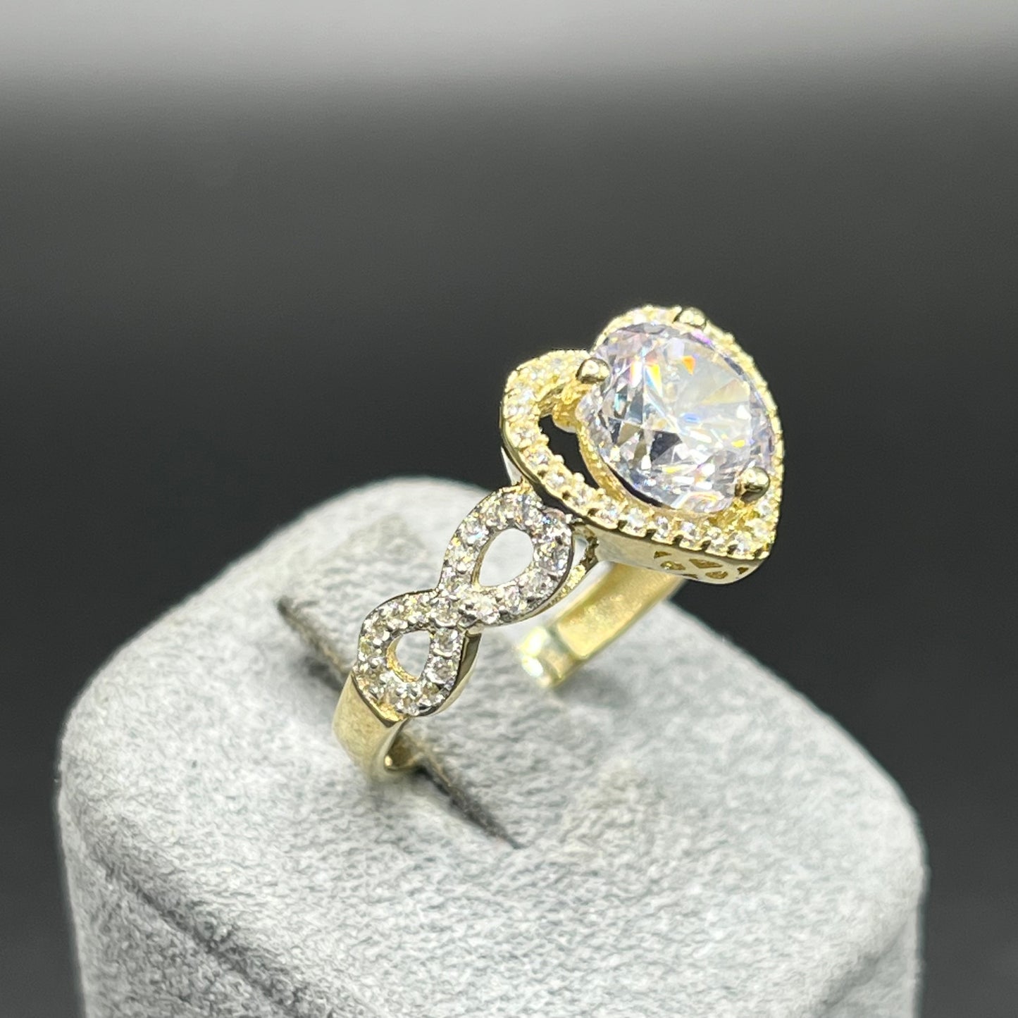 14K Gold CZ Infinity Stone Heart Ring