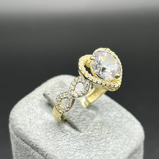 14K Gold CZ Infinity Stone Heart Ring