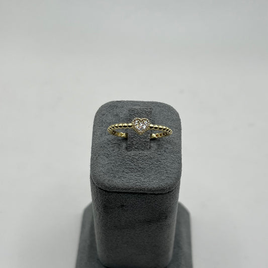 10k Gold Cz Heart Beaded Band Ring Small