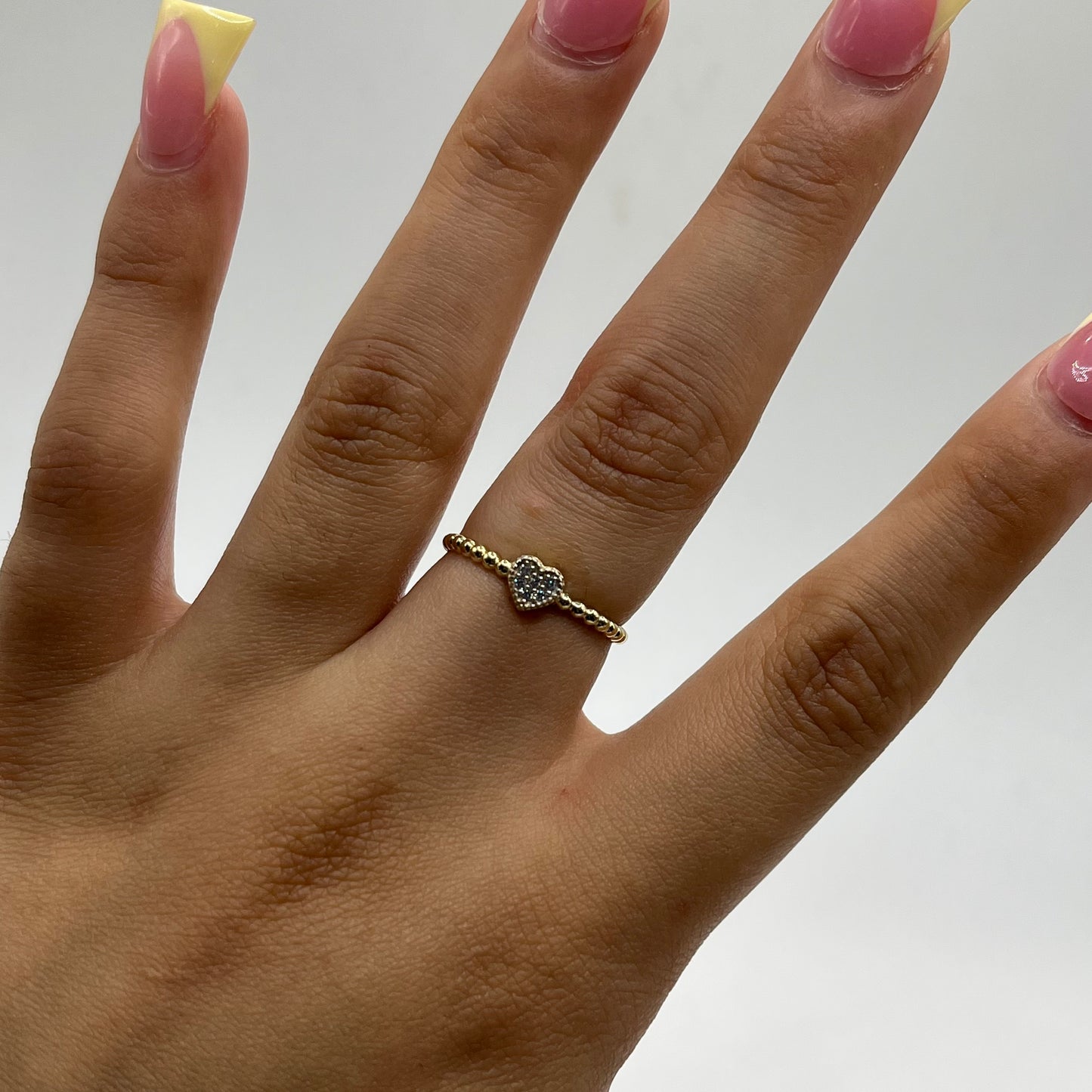 10k Gold Cz Heart Beaded Band Ring