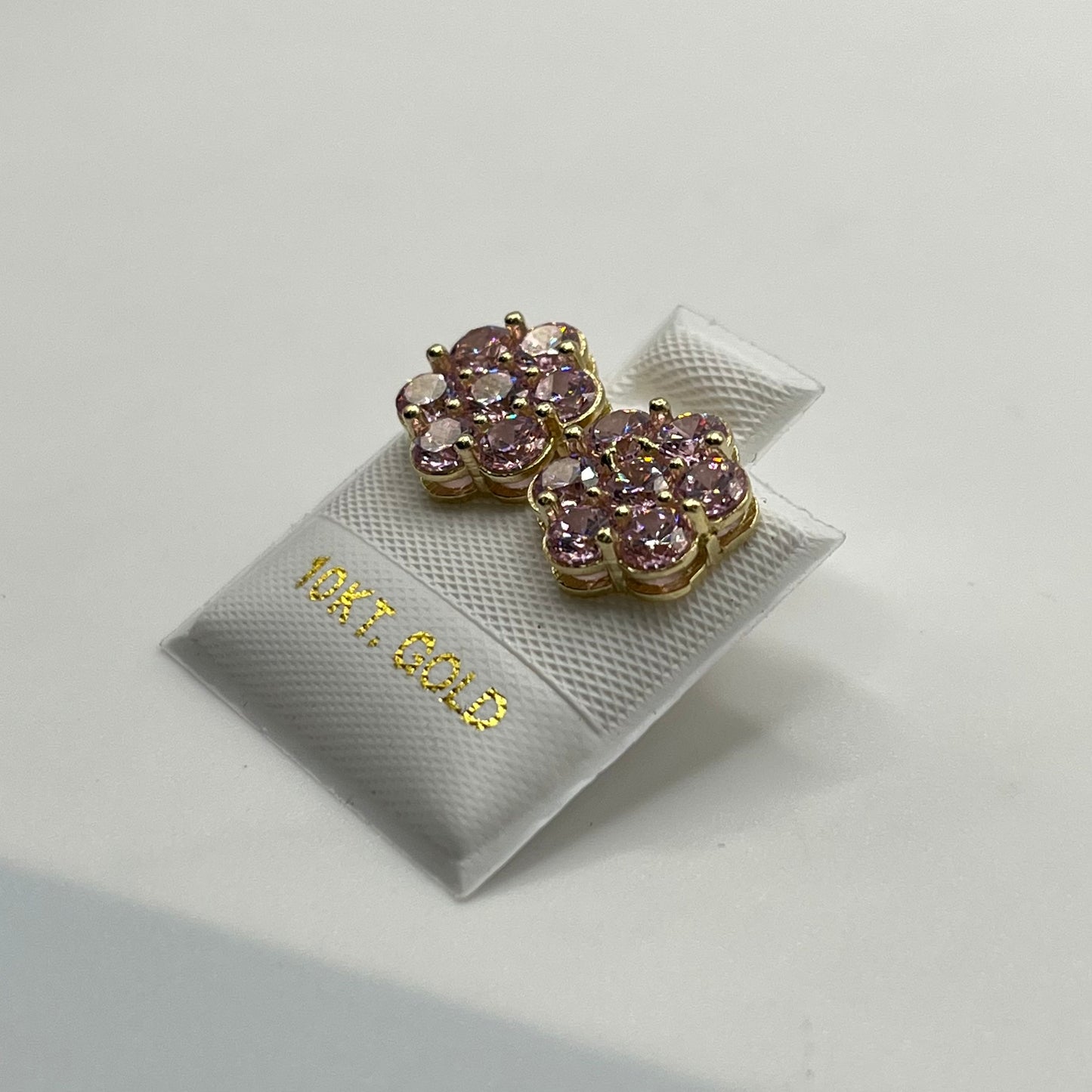 10k Gold Pink Cz Flower Earrings