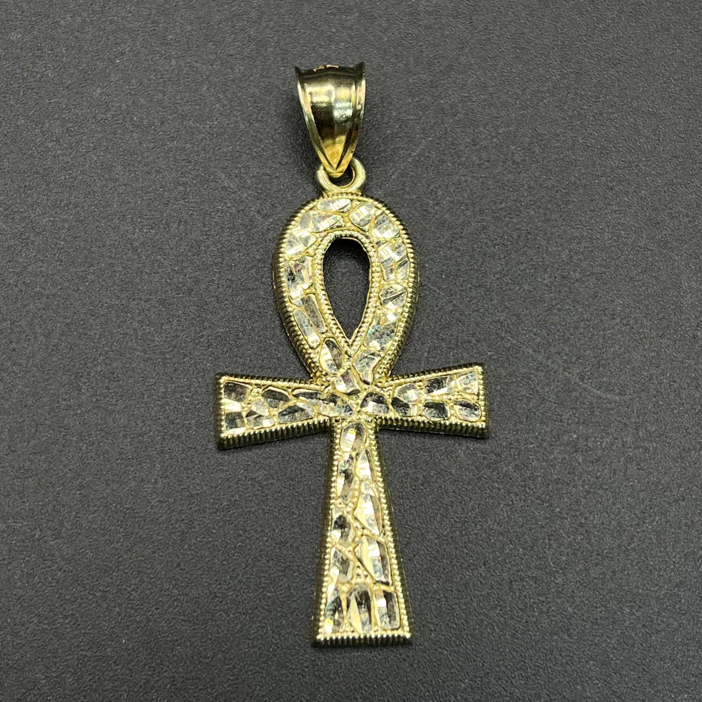10K Gold Ankh Cross Nugget Charm