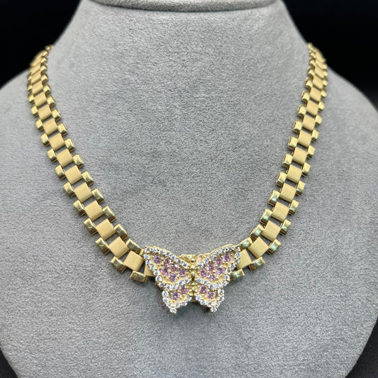 10K Gold Pink Butterfly 8mm RX Chain and Charm Set