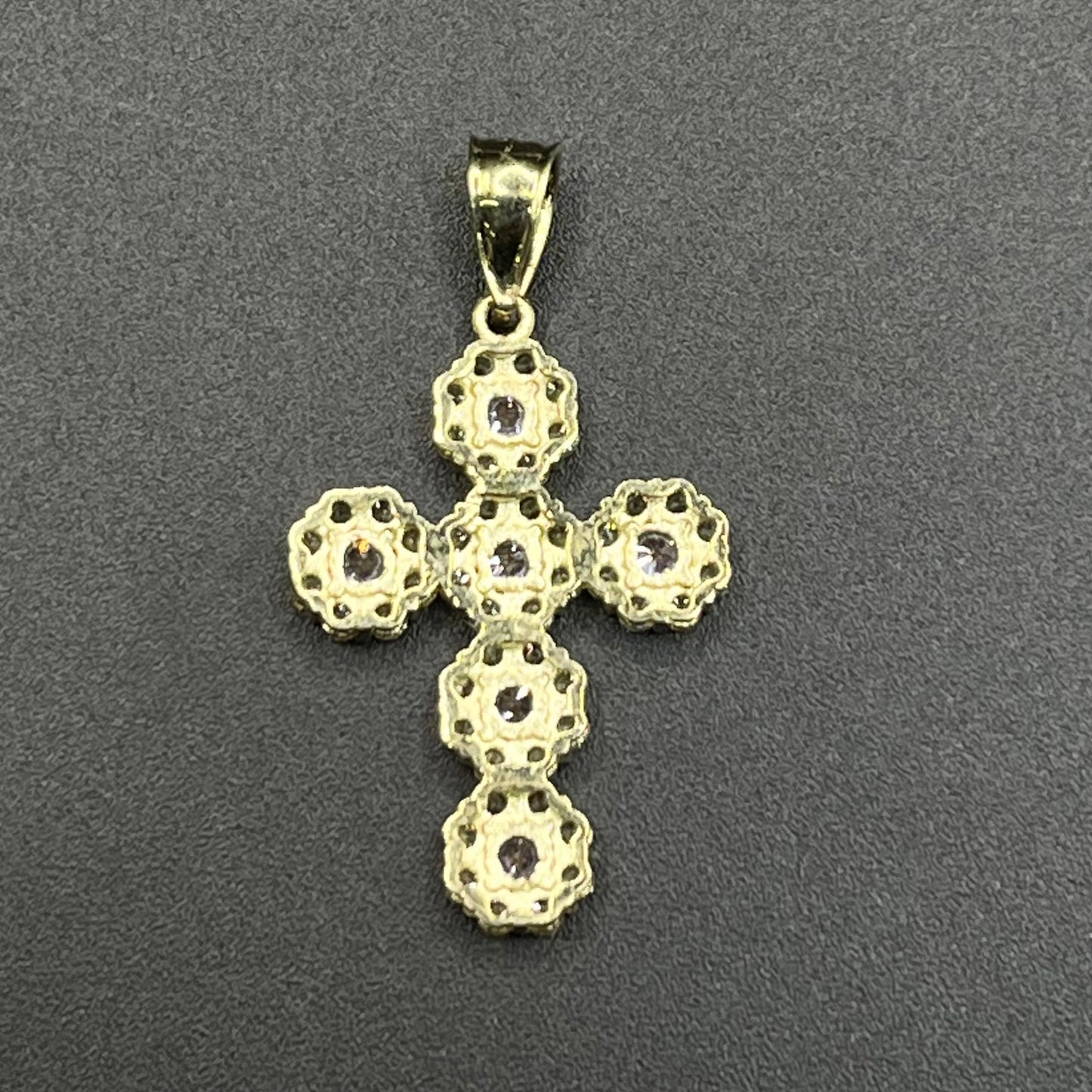 10k Gold Pink and White CZ Flower Cross (Medium)