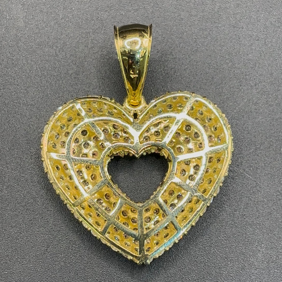 10K Gold Open Heart Pink and White CZ Charm