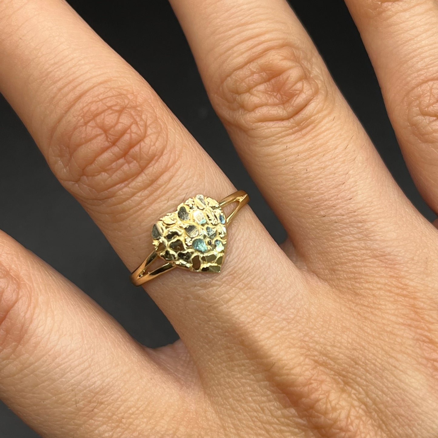 14K Gold Heart Nugget Ring (Medium 12-13mm)