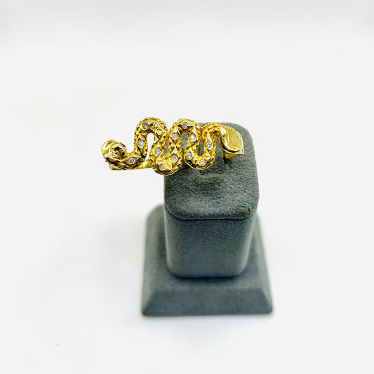 10K Gold Two Finger Snake Ring with CZ