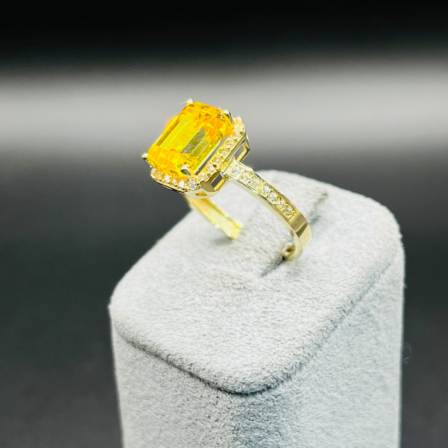 14K Gold Radiant Cut Birthstone Rings with Halo