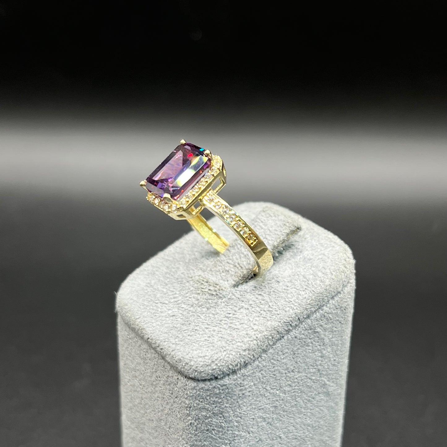 14K Gold Radiant Cut Birthstone Rings with Halo