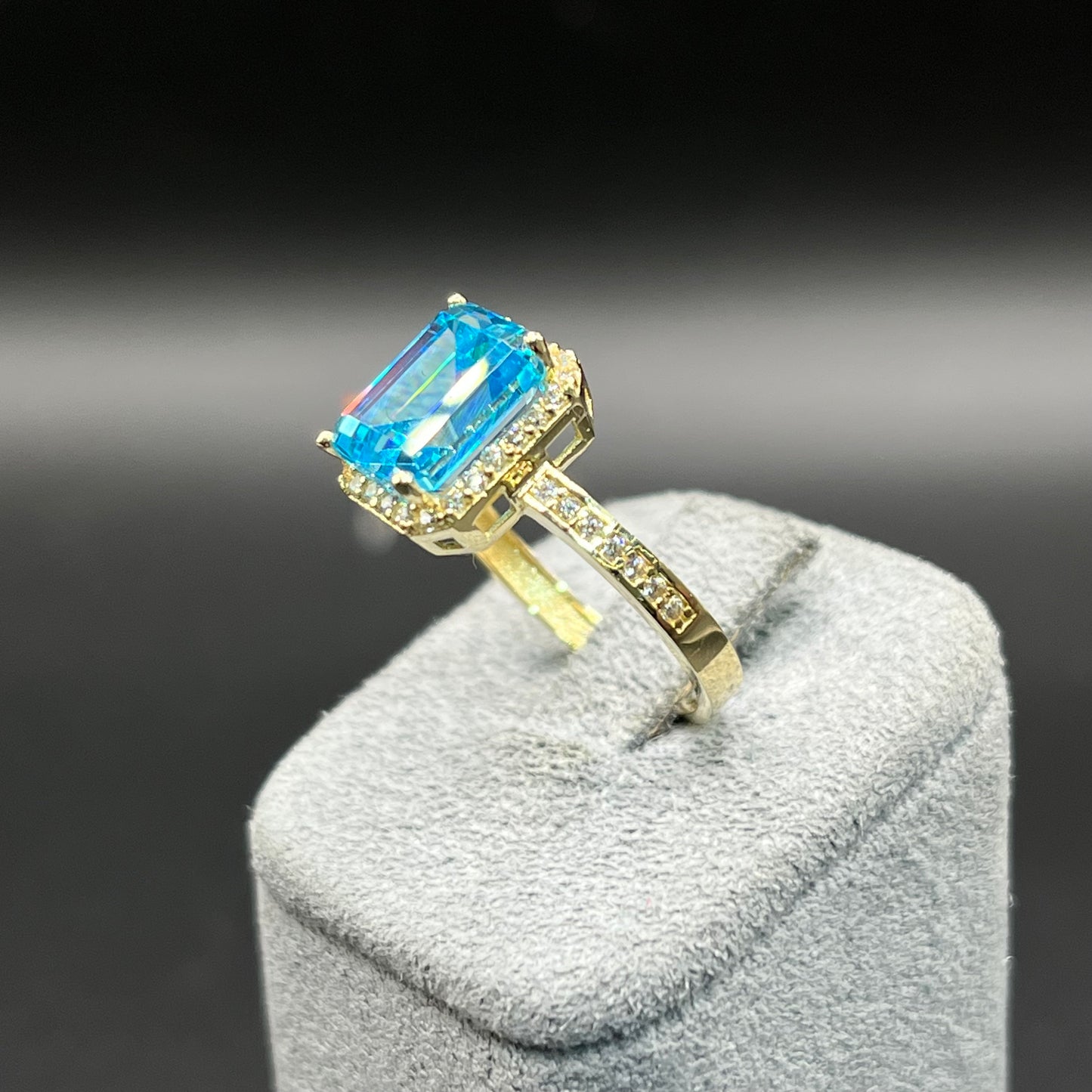 14K Gold Radiant Cut Birthstone Rings with Halo