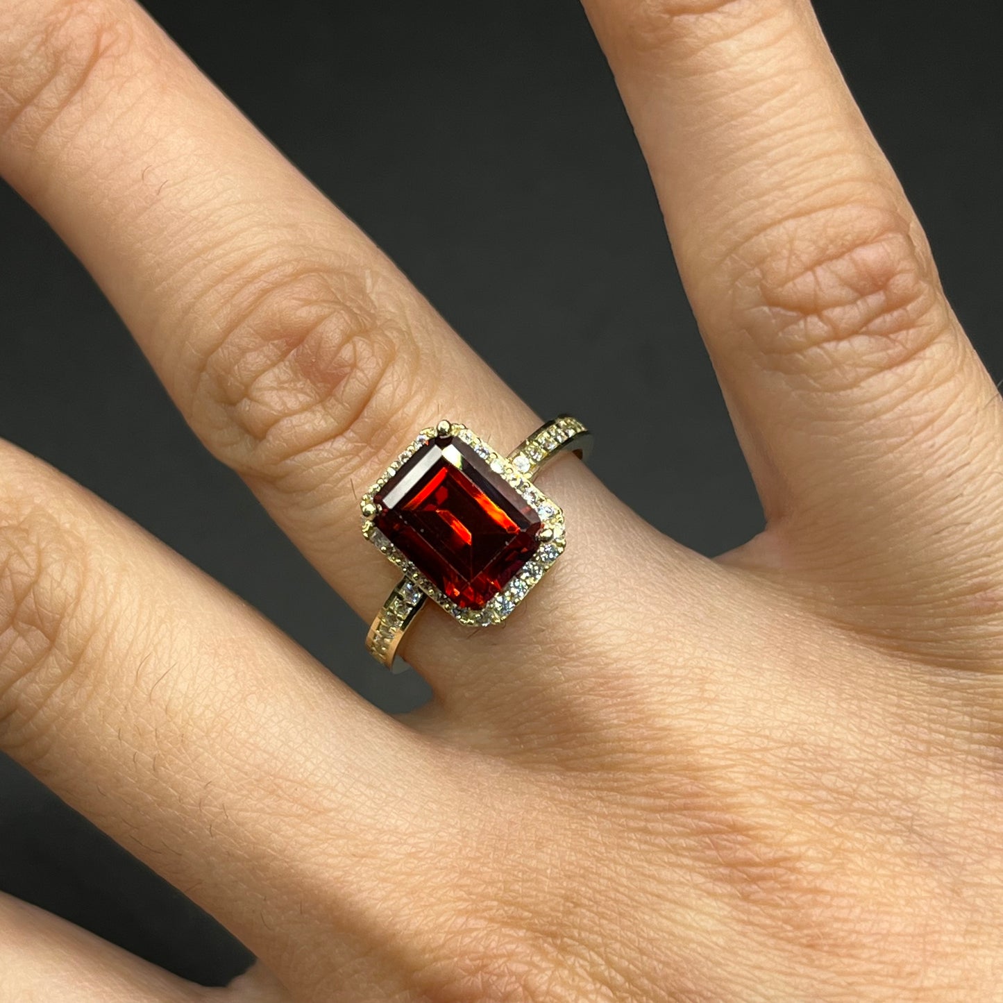 14K Gold Radiant Cut Birthstone Rings with Halo