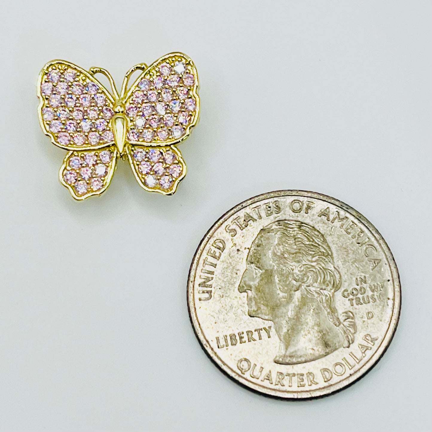 10K Gold Pink CZ Butterfly Slider Charm
