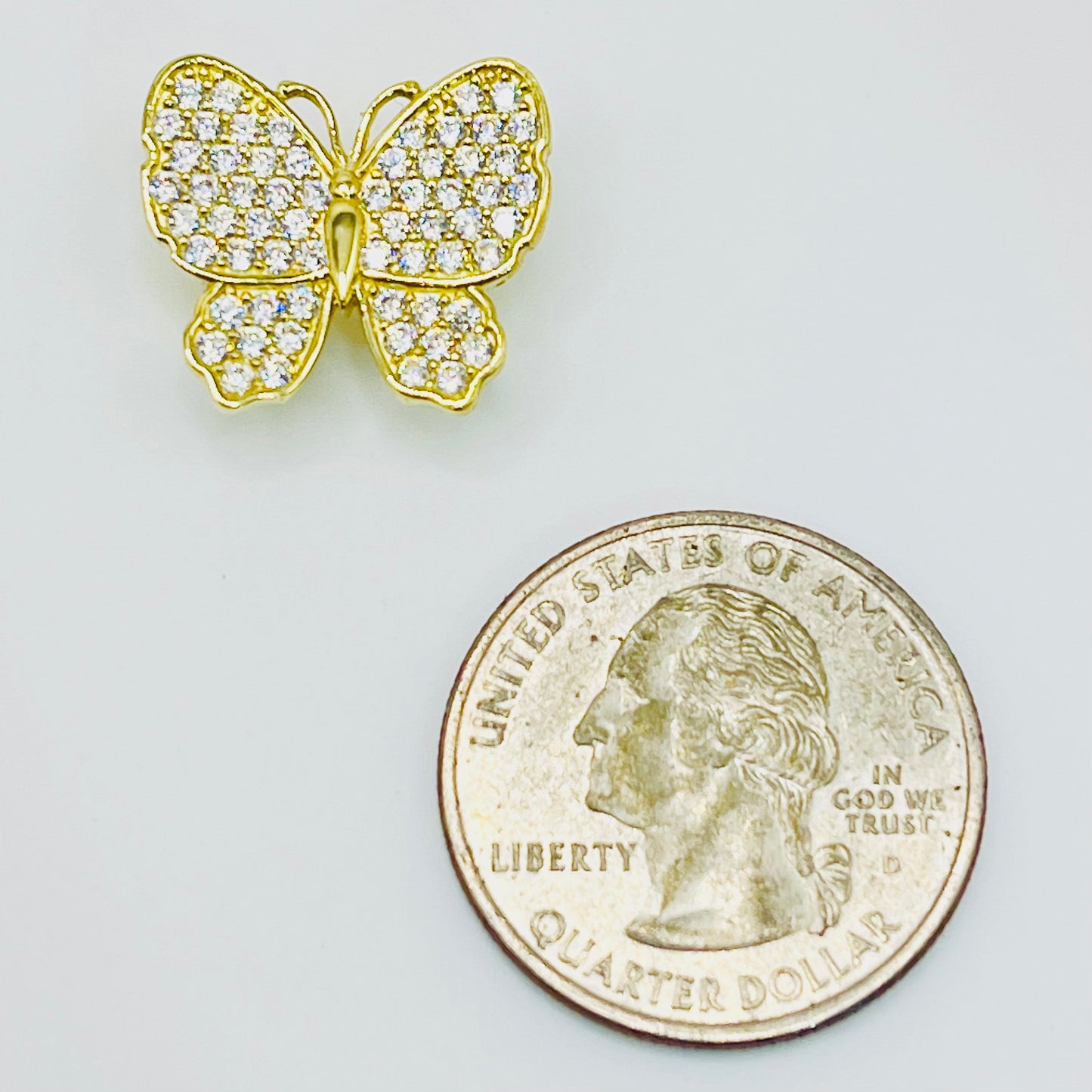 10K Gold White CZ Butterfly Slider Charm