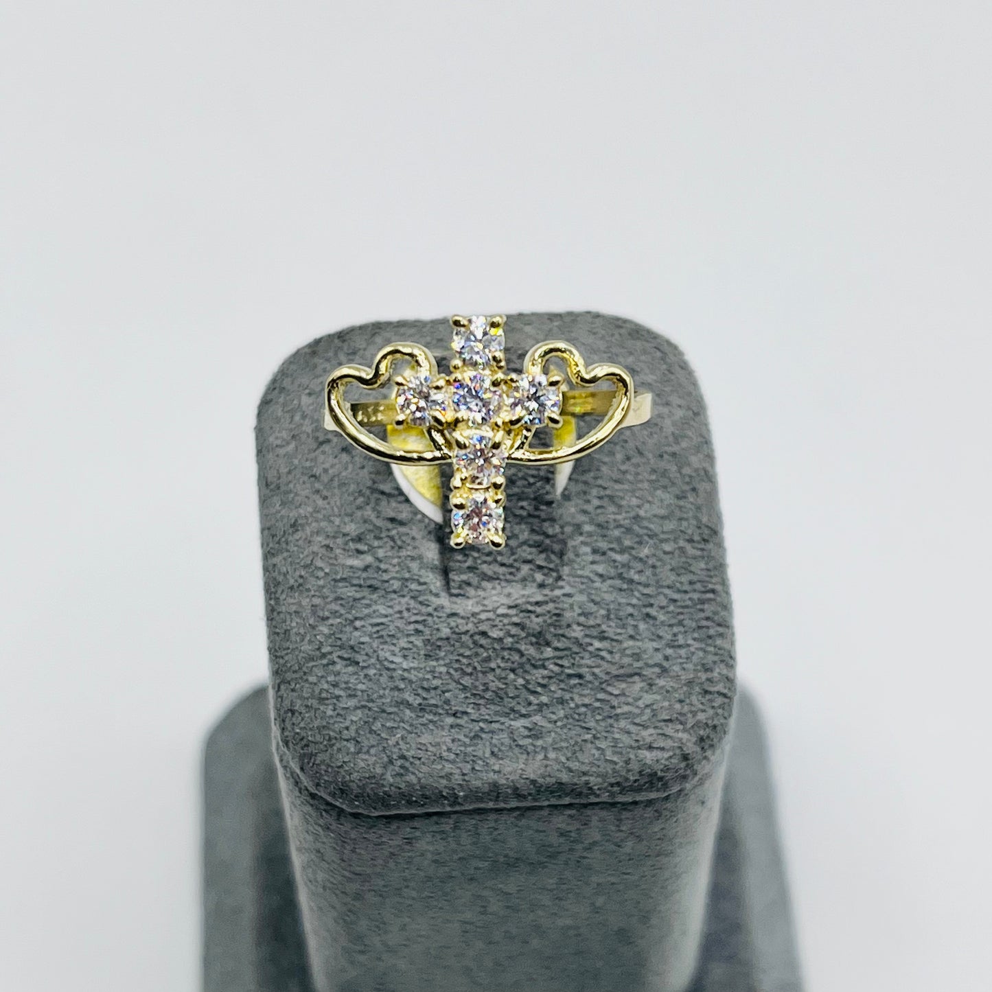 10K Gold Double Heart CZ Cross Ring