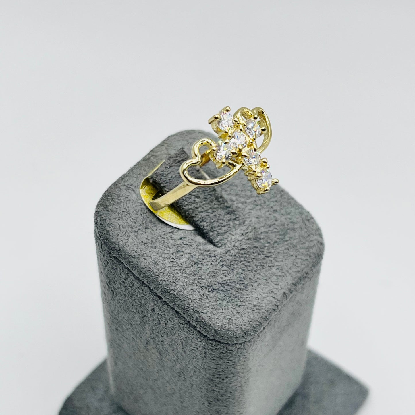10K Gold Double Heart CZ Cross Ring