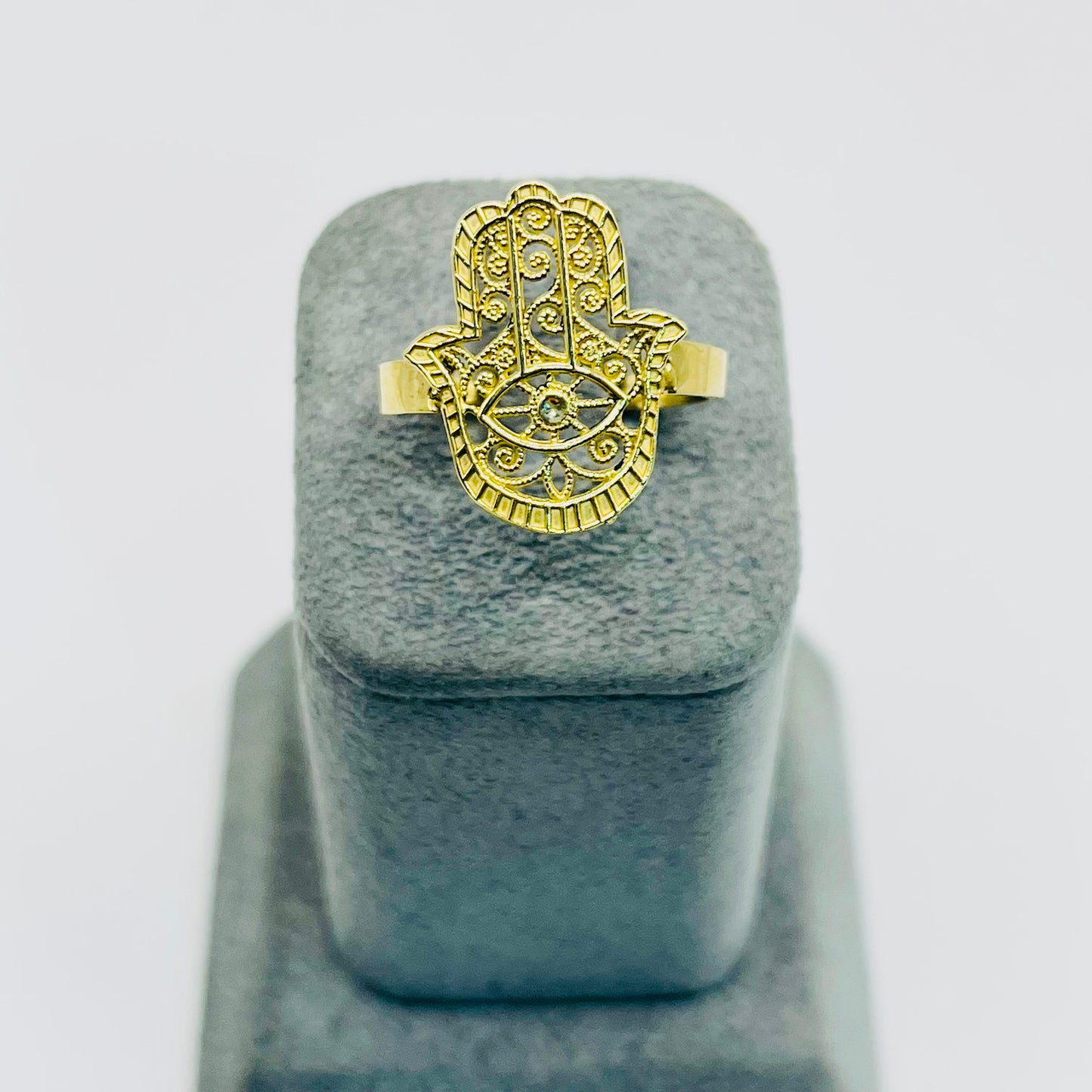 10K Gold Fancy Hamsa Ring with Evil Eye
