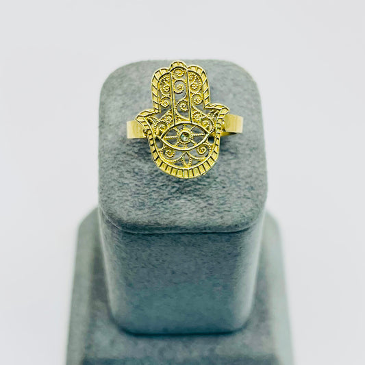 10K Gold Fancy Hamsa Ring with Evil Eye