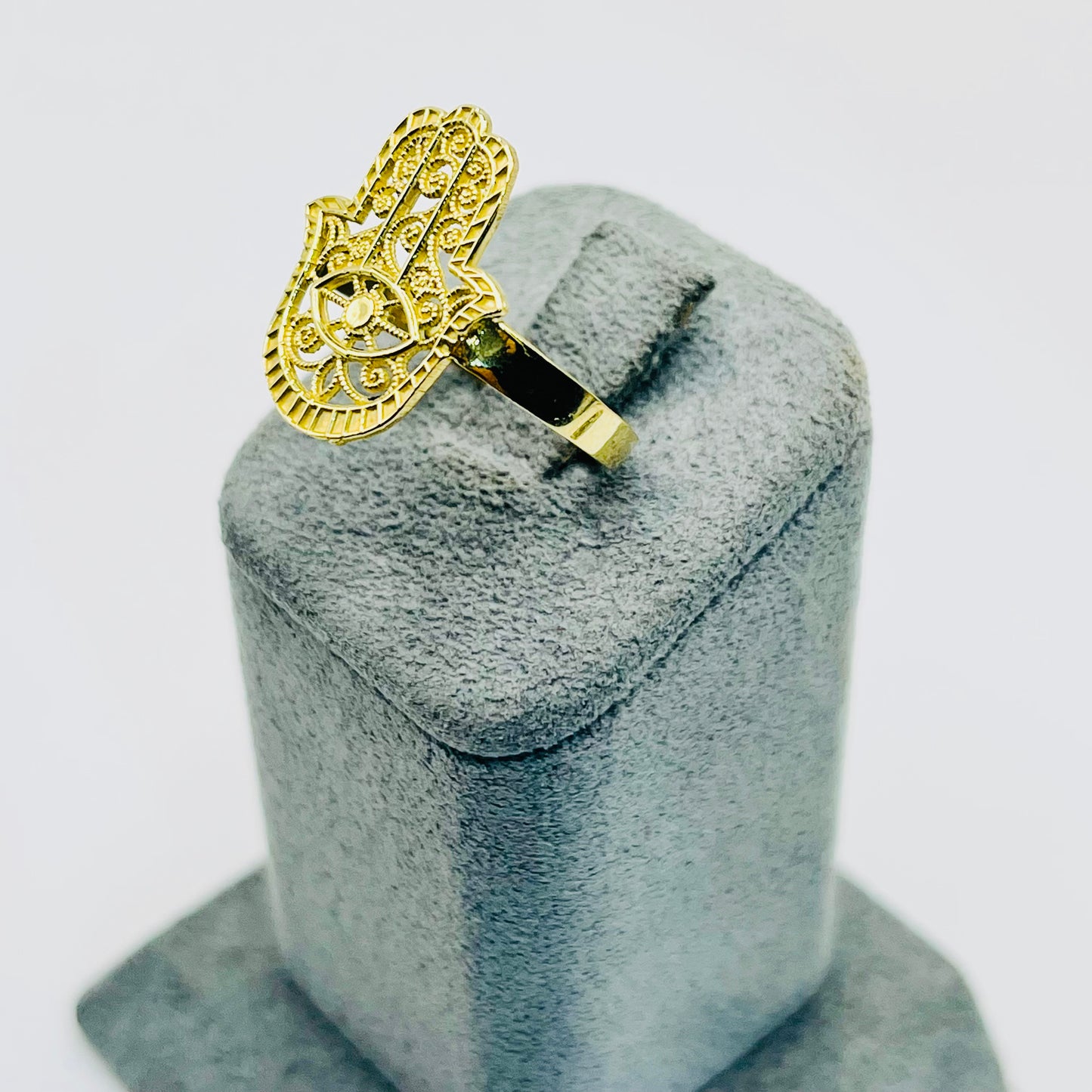 10K Gold Fancy Hamsa Ring with Evil Eye