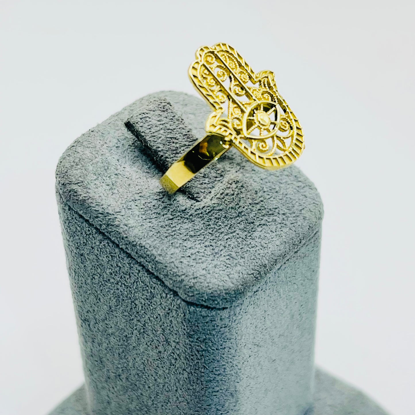 10K Gold Fancy Hamsa Ring with Evil Eye