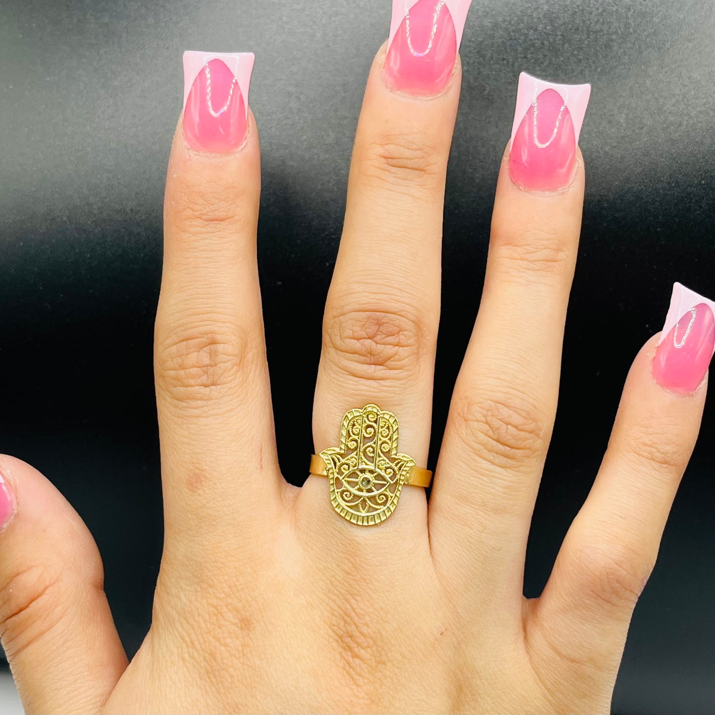 10K Gold Fancy Hamsa Ring with Evil Eye