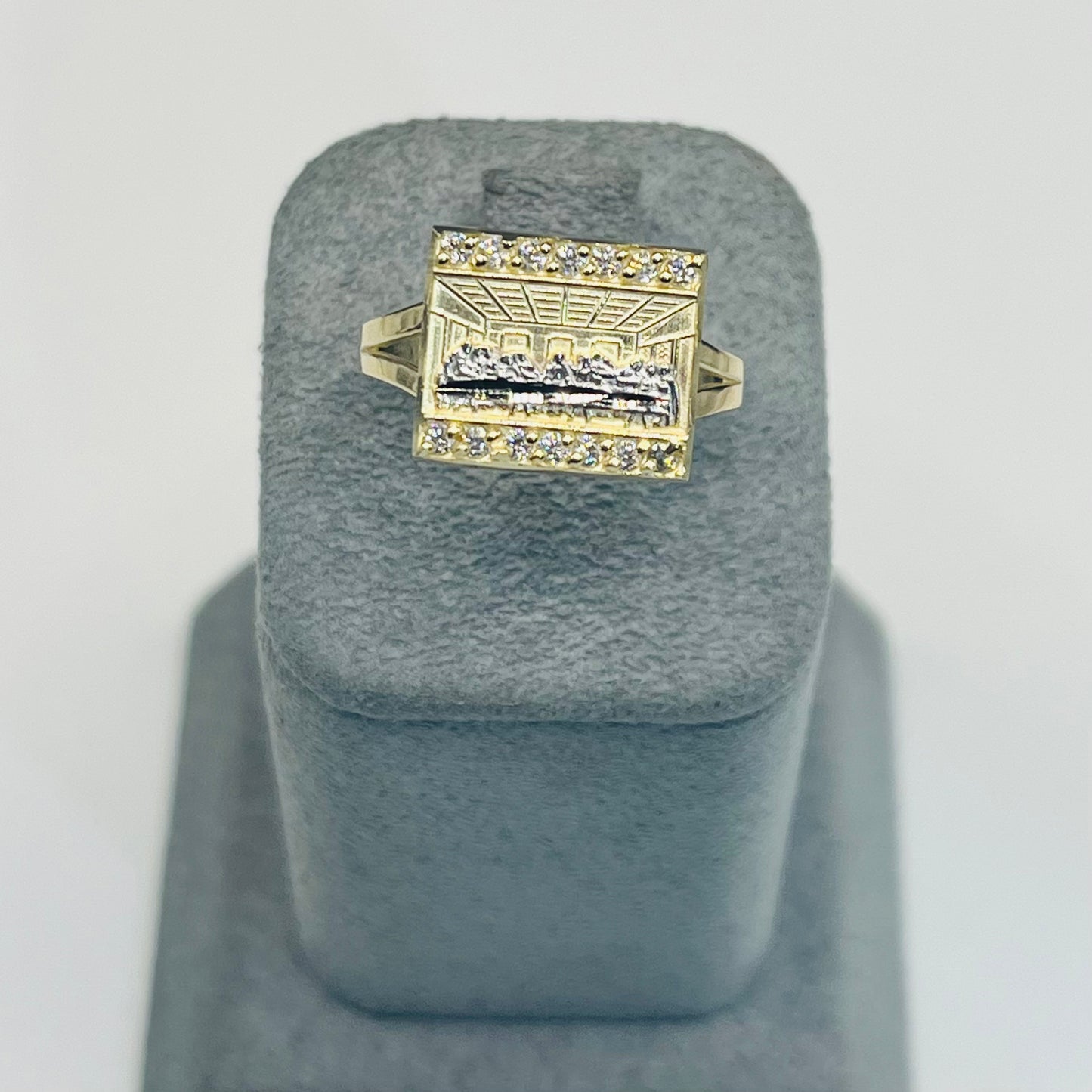 10K Gold Square Last Supper Ring with CZ border