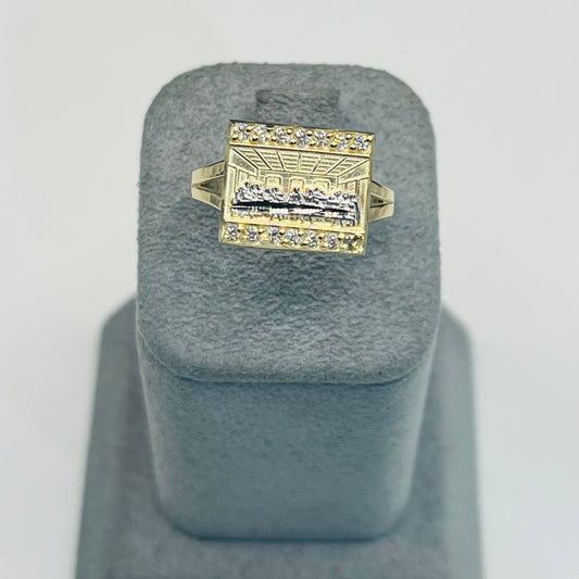 10K Gold Square Last Supper Ring with CZ border