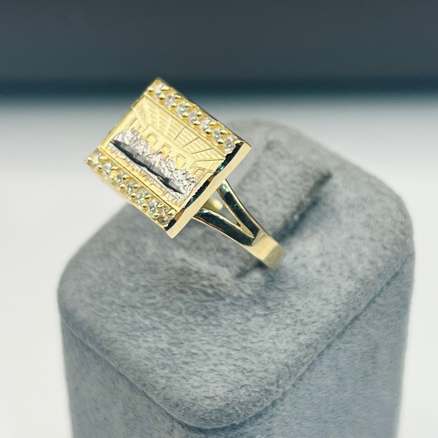 10K Gold Square Last Supper Ring with CZ border