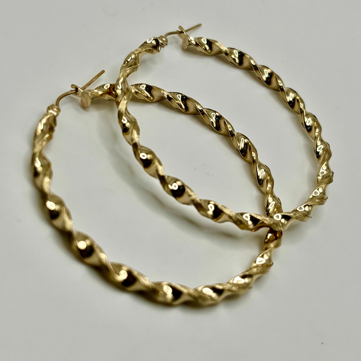 10K Gold Thin Twist Hoops (2" diameter)
