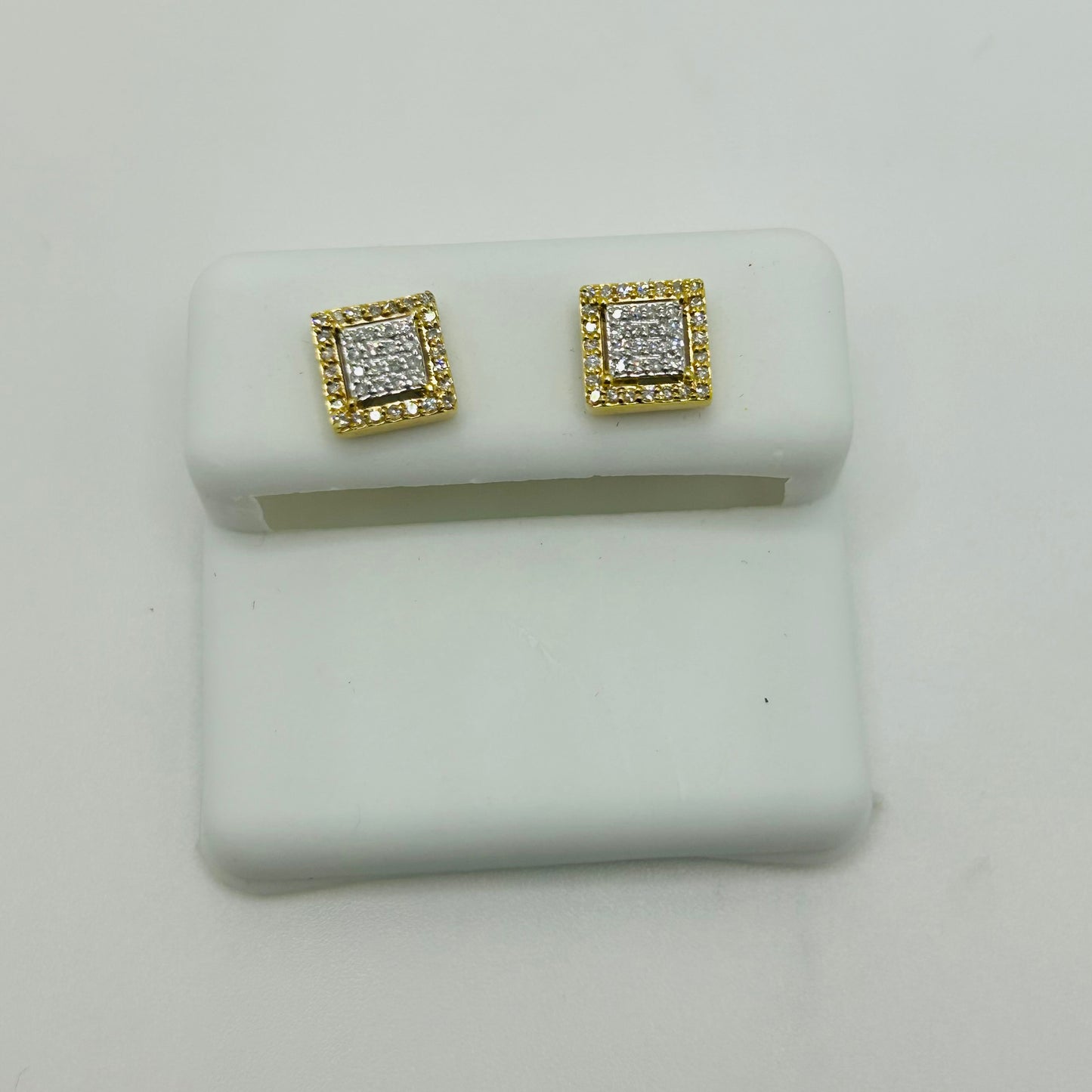 14KY Diamond Two-Tone Square Cluster Earrings