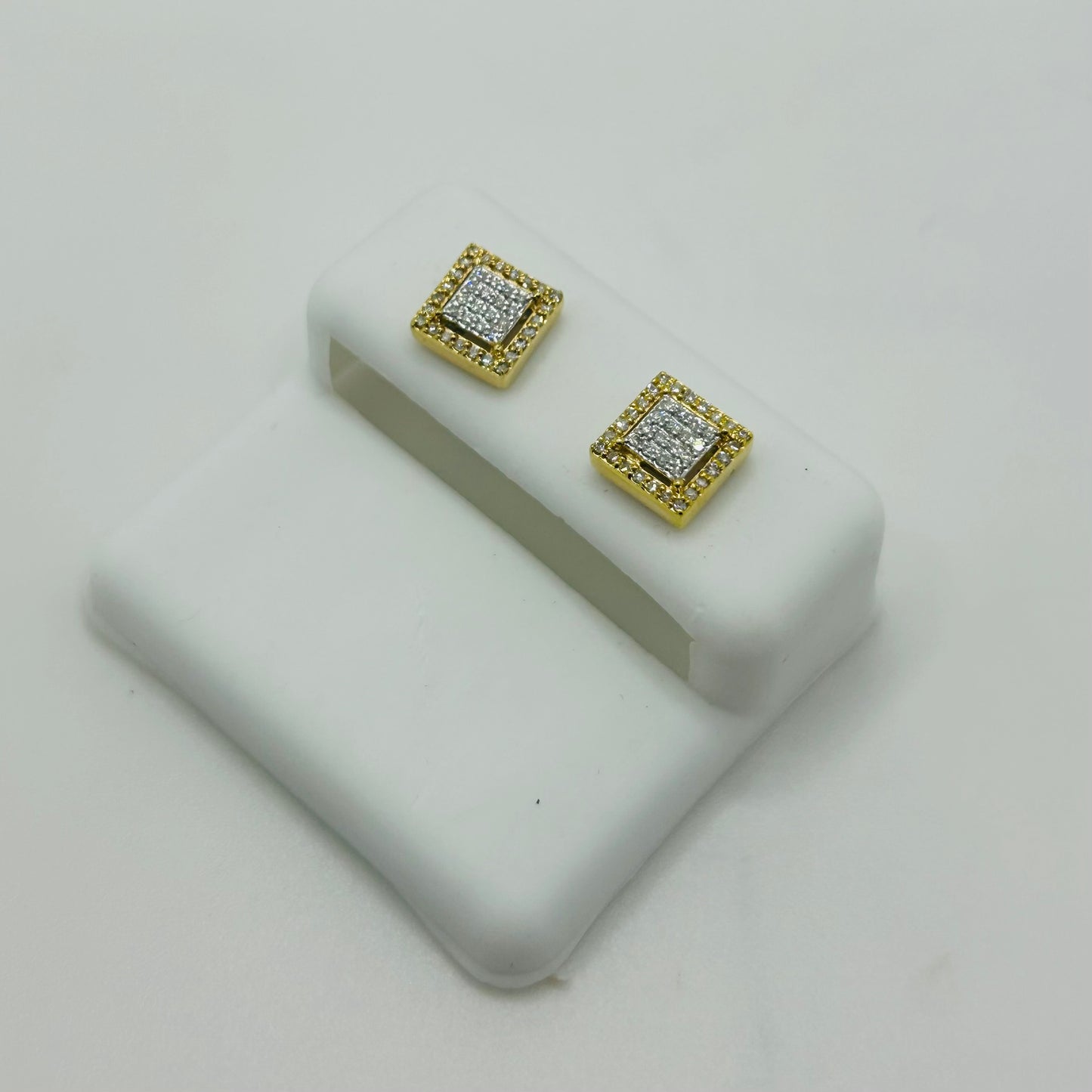 14KY Diamond Two-Tone Square Cluster Earrings
